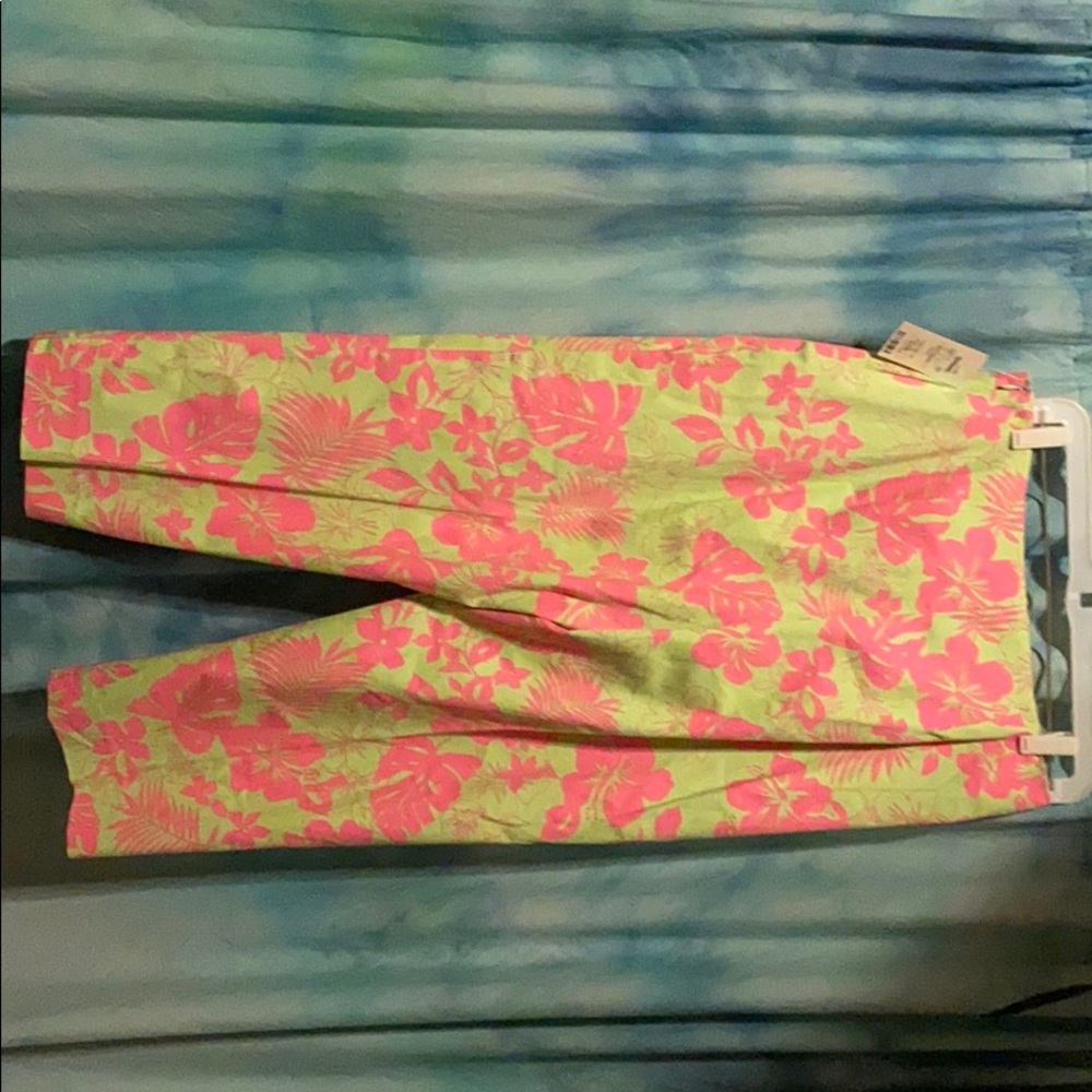 Green with pink flowers